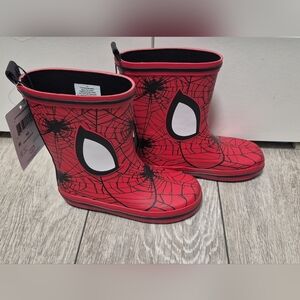 Marvel Spider-Man Kids Red Spider Web Rain Water Puddle Boots with Pull Tabs